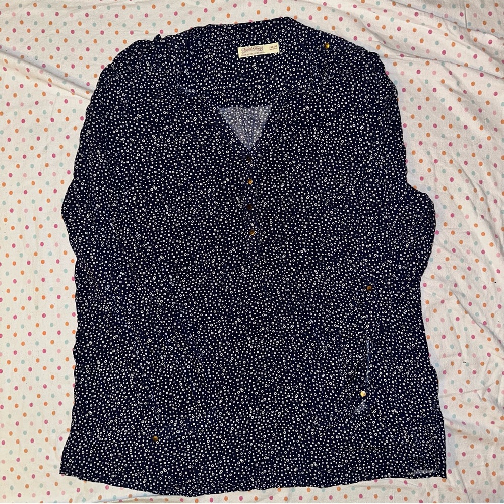 Faded Glory Dark Blue Speckled Shirt - XXL Gold Buttons Lightweight